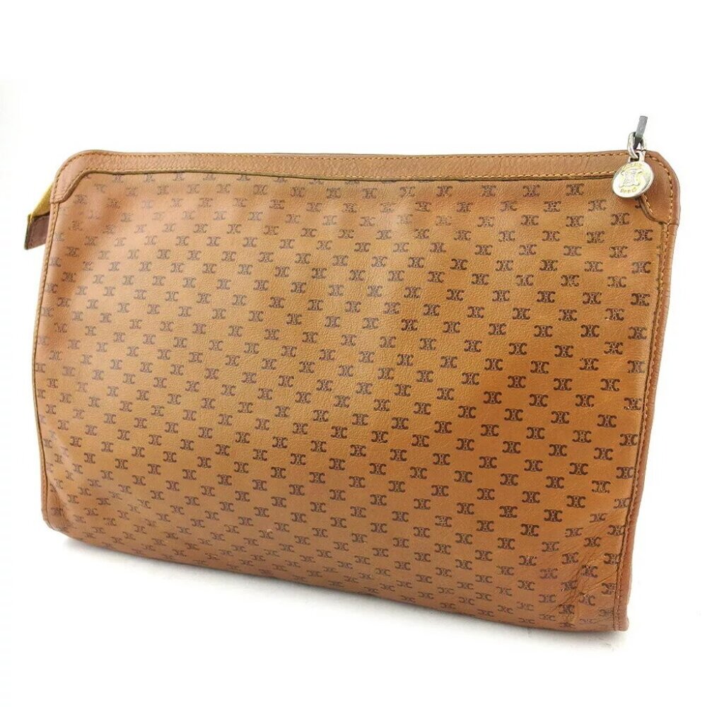 CELINE Clutch Bag Macadam Leather Authentic